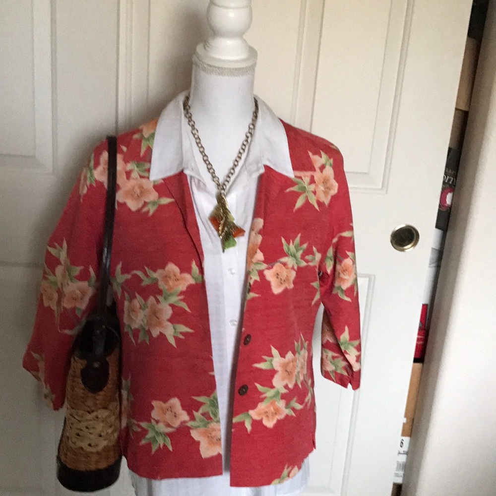 Tommy Bahama silk floral jacket coral sz 8